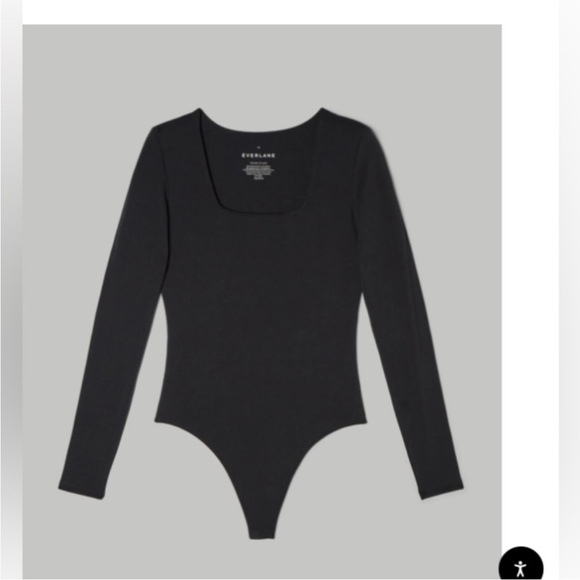Everlane Bodysuit Square Neck Thong Long Sleeve Black S (2-4) NWT Soft Cotton - Picture 5 of 9
